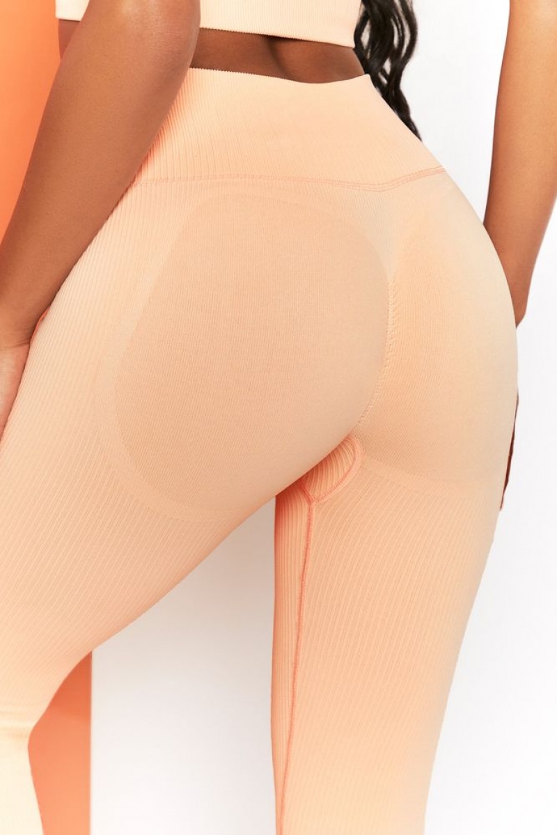 Peach Oh Polly Energise Ribbed Tie Front Full Length Leggings | DIUM-68217