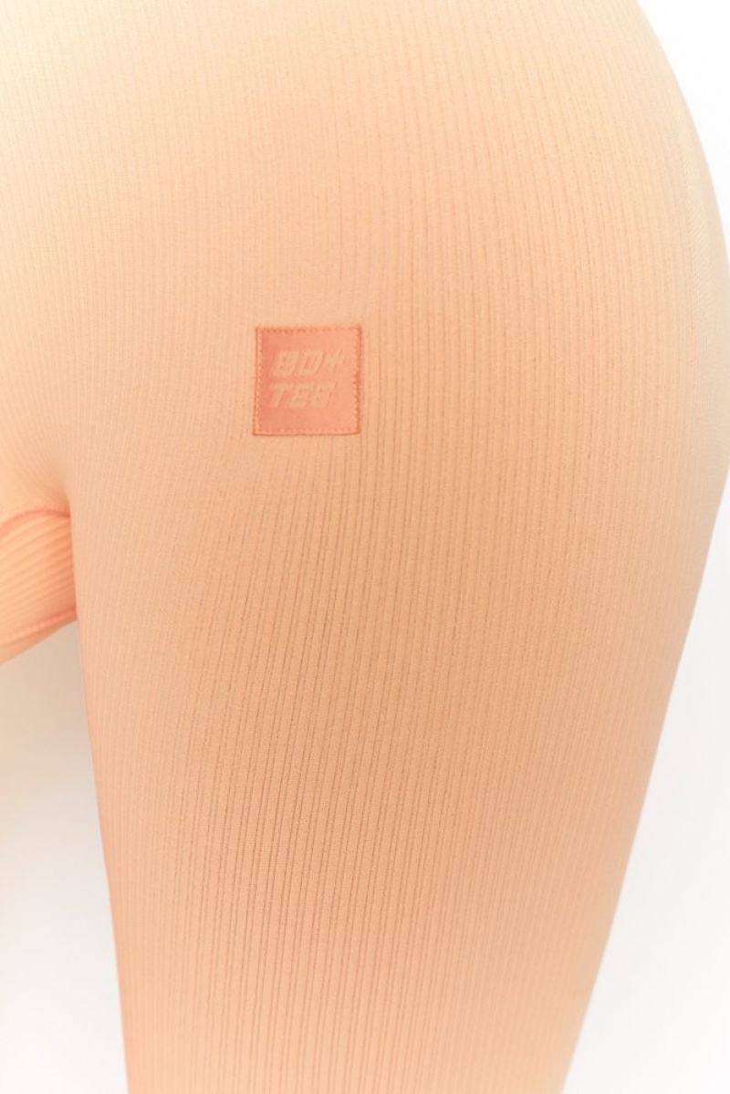 Peach Oh Polly Energise Ribbed Tie Front Full Length Leggings | DIUM-68217