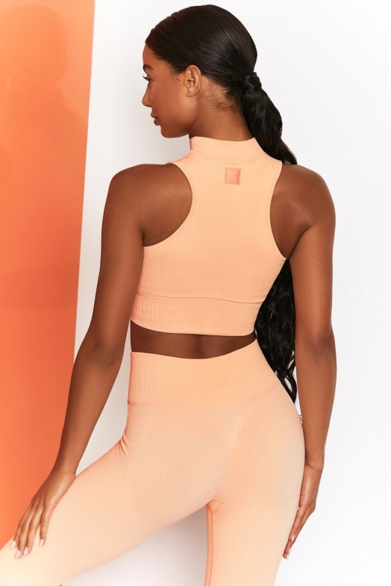 Peach Oh Polly Miles Ahead Ribbed High Neck Crop Top | SXFC-04916