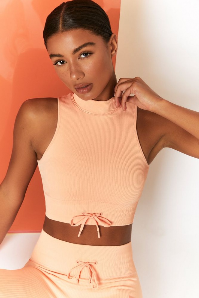 Peach Oh Polly Miles Ahead Ribbed High Neck Crop Top | SXFC-04916