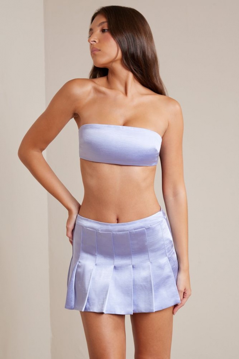 Periwinkle Oh Polly Cove Satin Low-Rise Pleated Mini Skirt | QCDG-41098