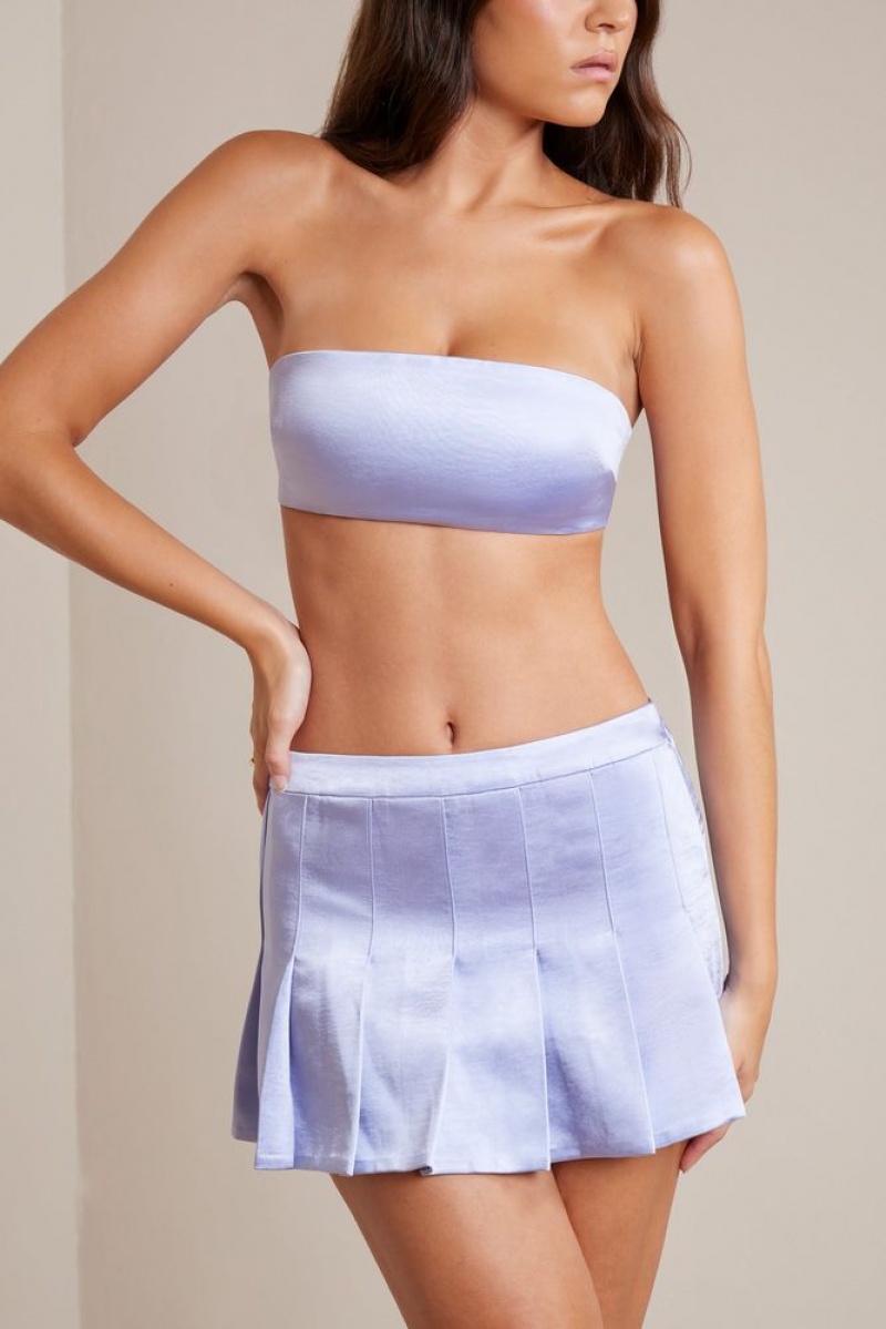 Periwinkle Oh Polly Cove Satin Low-Rise Pleated Mini Skirt | QCDG-41098