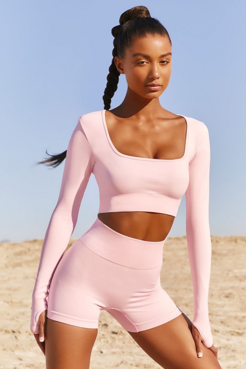 Pink Oh Polly Accomplish Seamless Long Sleeve Crop Top | ZNIL-25436