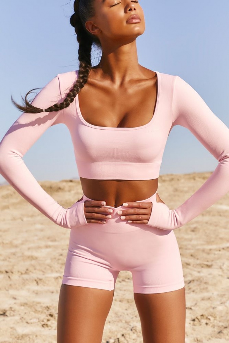 Pink Oh Polly Accomplish Seamless Long Sleeve Crop Top | ZNIL-25436