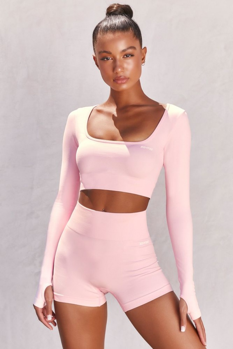 Pink Oh Polly Accomplish Seamless Long Sleeve Crop Top | ZNIL-25436