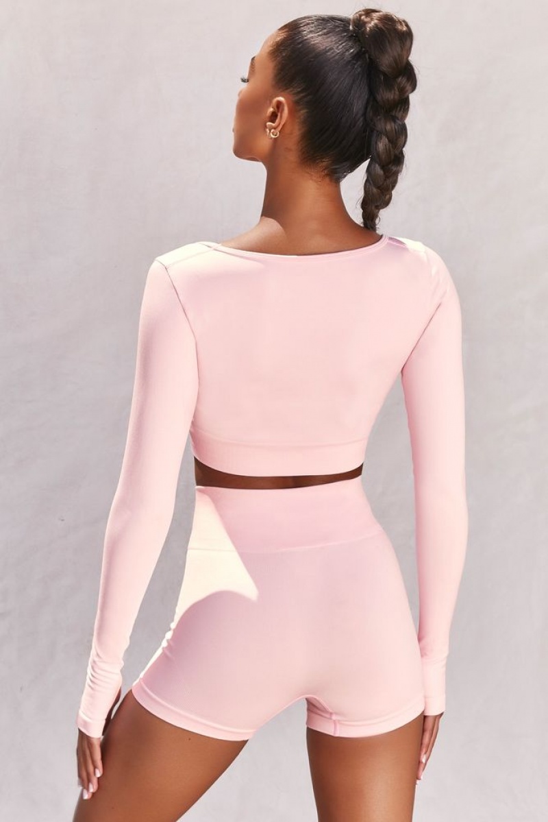 Pink Oh Polly Accomplish Seamless Long Sleeve Crop Top | ZNIL-25436