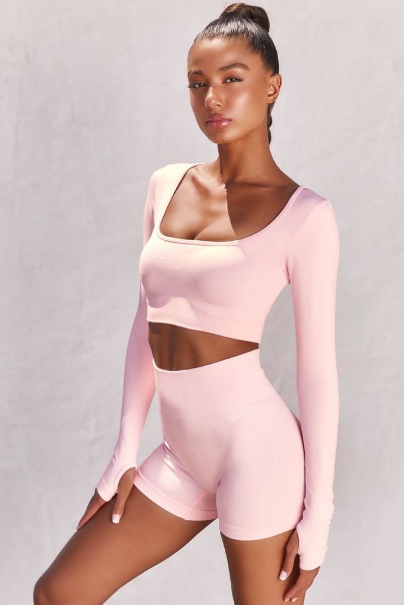 Pink Oh Polly Accomplish Seamless Long Sleeve Crop Top | ZNIL-25436