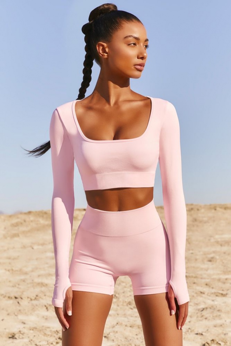 Pink Oh Polly Accomplish Seamless Long Sleeve Crop Top | ZNIL-25436