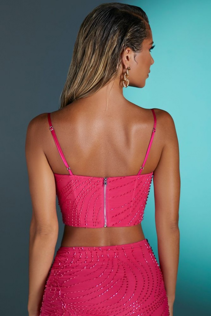 Pink Oh Polly Antibes Embellished Crop Top | IVSH-48120