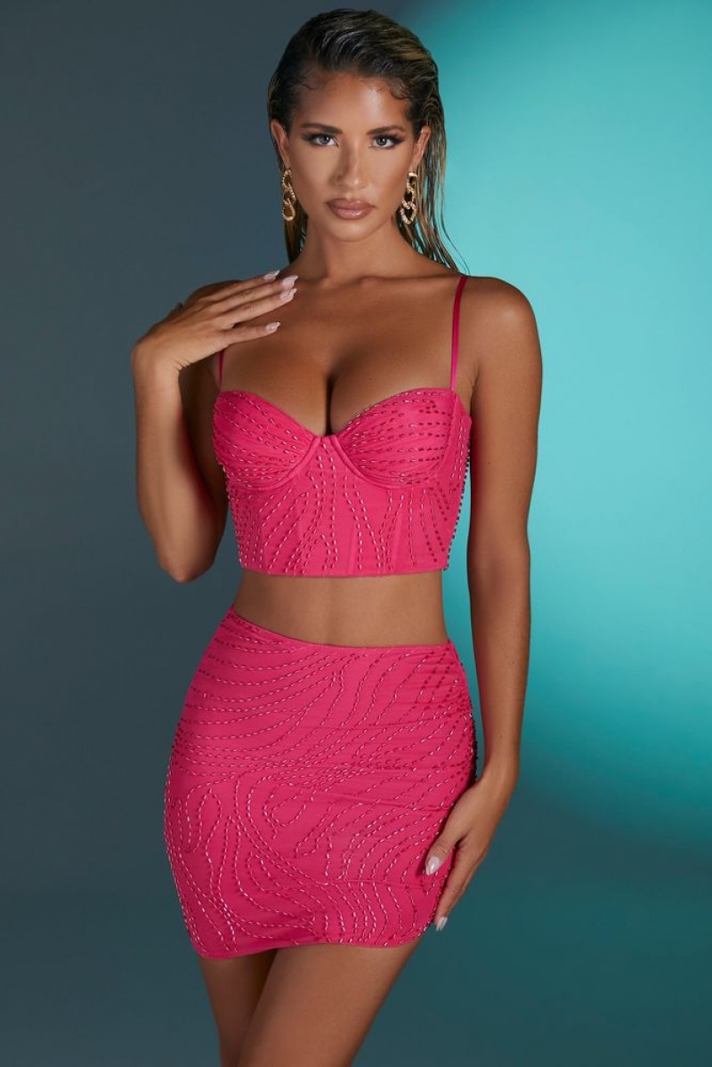 Pink Oh Polly Antibes Embellished Crop Top | IVSH-48120