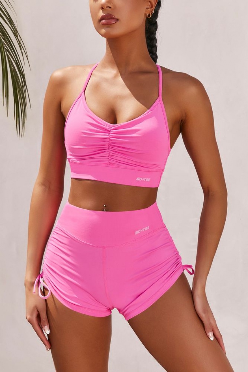 Pink Oh Polly Focus Slinky Ruched Sports Bra | BWCH-58904