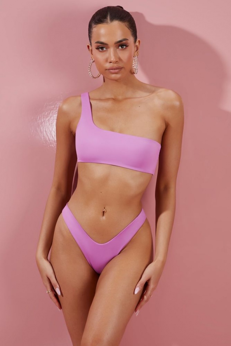 Pink Oh Polly Kiss And Tell One Shoulder Bikini Top | FPNB-65928