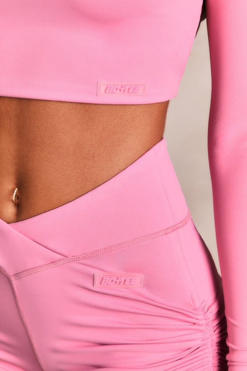 Pink Oh Polly Lifestyle Slinky Long Sleeve Tie Back Crop Top | IXOV-62754