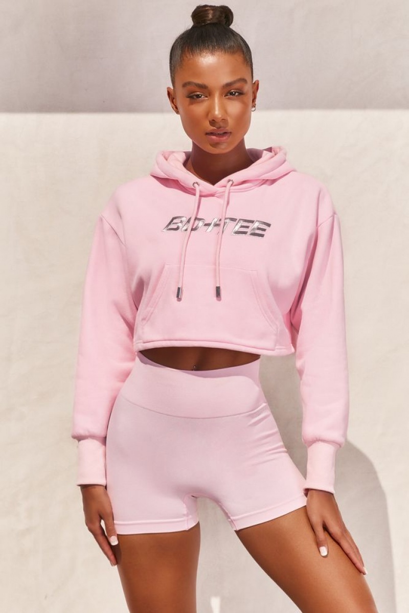 Pink Oh Polly Off Duty Cropped Hoodie | EHLN-83219