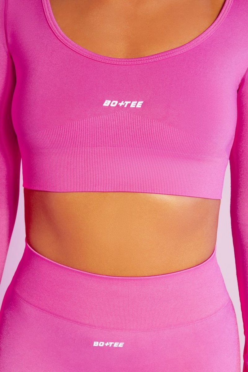 Pink Oh Polly Reignited Seamless Long Sleeve Scoop Neck Crop Top | RMDO-81907