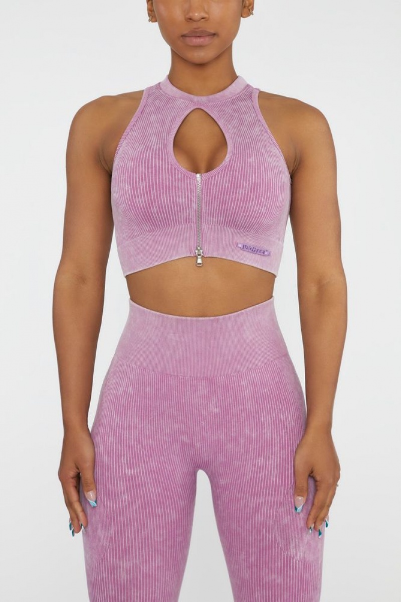 Pink Oh Polly Relay Keyhole Zip Crop Top | PGHD-80946