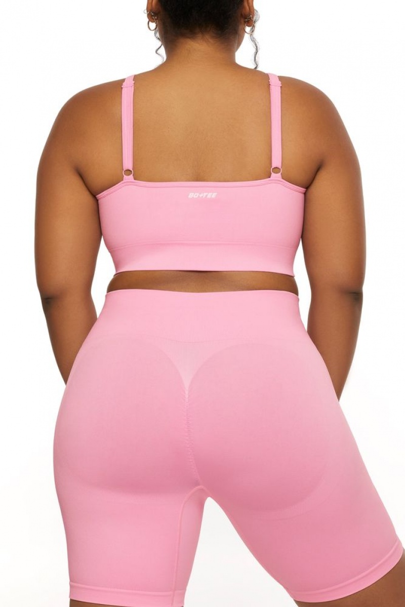 Pink Oh Polly Strength Plunge Neckline Sports Bra | YWMT-25019