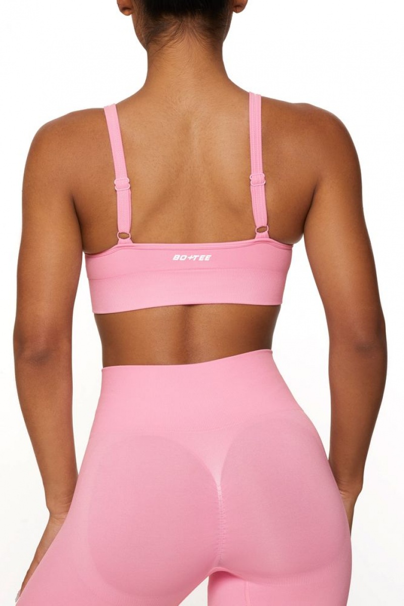 Pink Oh Polly Strength Plunge Neckline Sports Bra | YWMT-25019