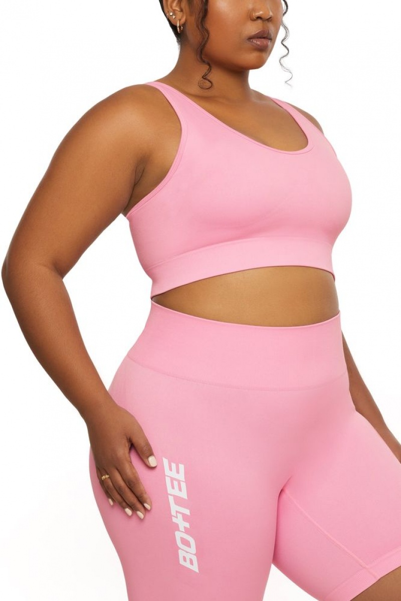 Pink Oh Polly Strength Plunge Neckline Sports Bra | YWMT-25019