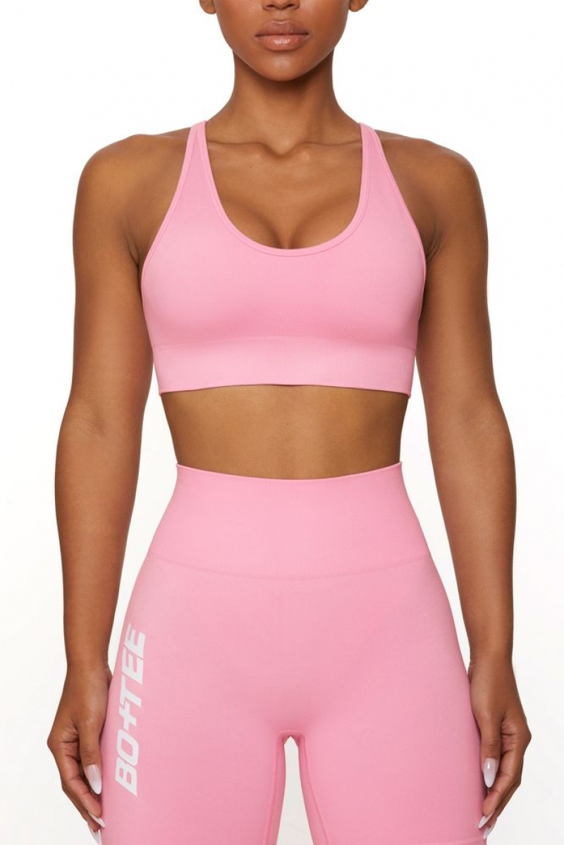 Pink Oh Polly Strength Plunge Neckline Sports Bra | YWMT-25019