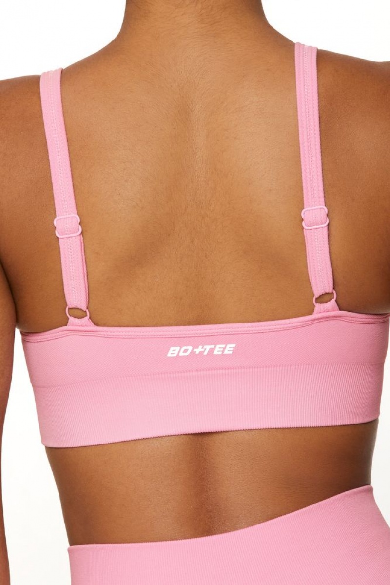 Pink Oh Polly Strength Plunge Neckline Sports Bra | YWMT-25019