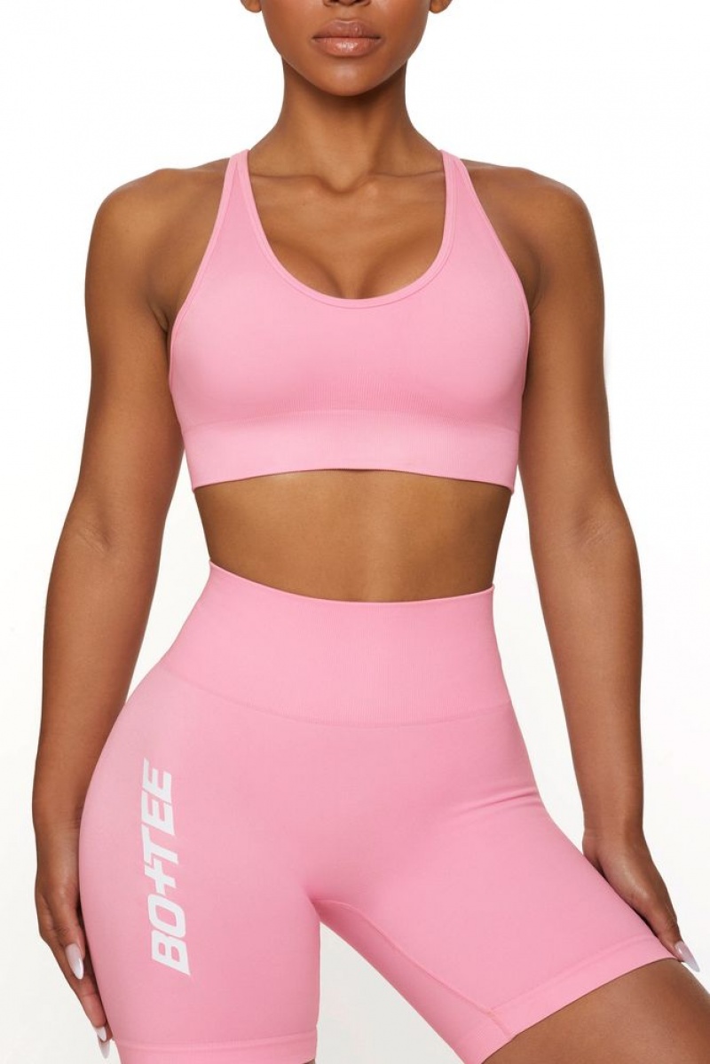 Pink Oh Polly Strength Plunge Neckline Sports Bra | YWMT-25019