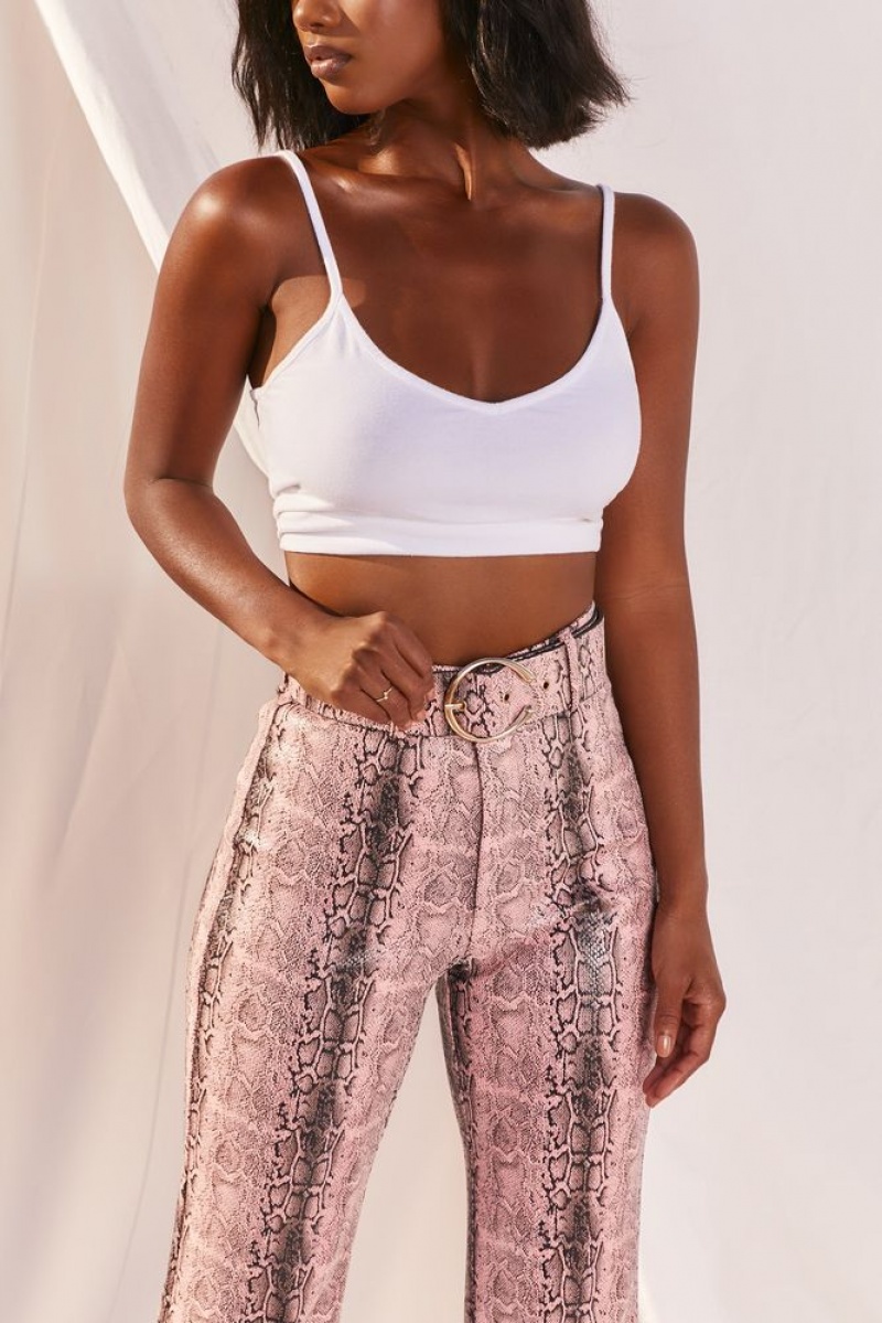 Pink Snake Print Oh Polly Drive ‘Em Wild Petite High Waisted Wide Leg Trousers | KWGV-45016