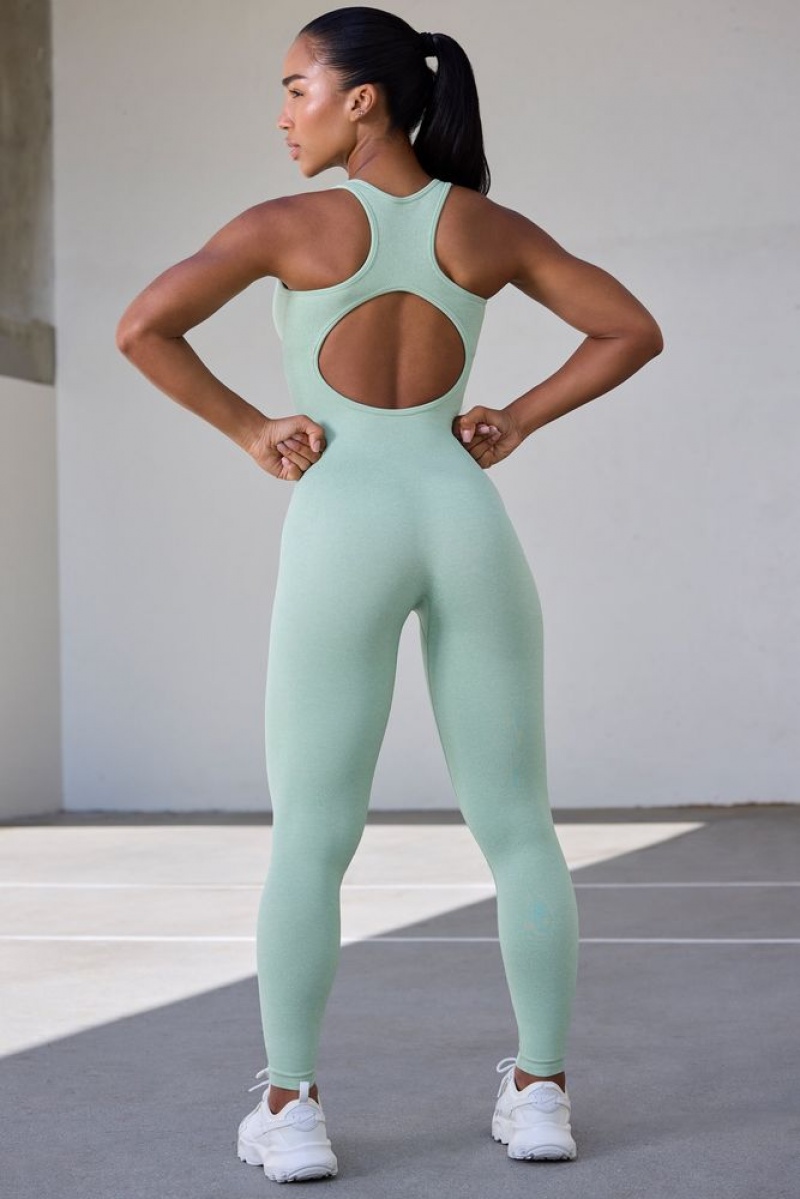 Pistachio Oh Polly Velocity Petite Super Sculpt Seamless Zip Up Full Length Unitard | VEBQ-82597