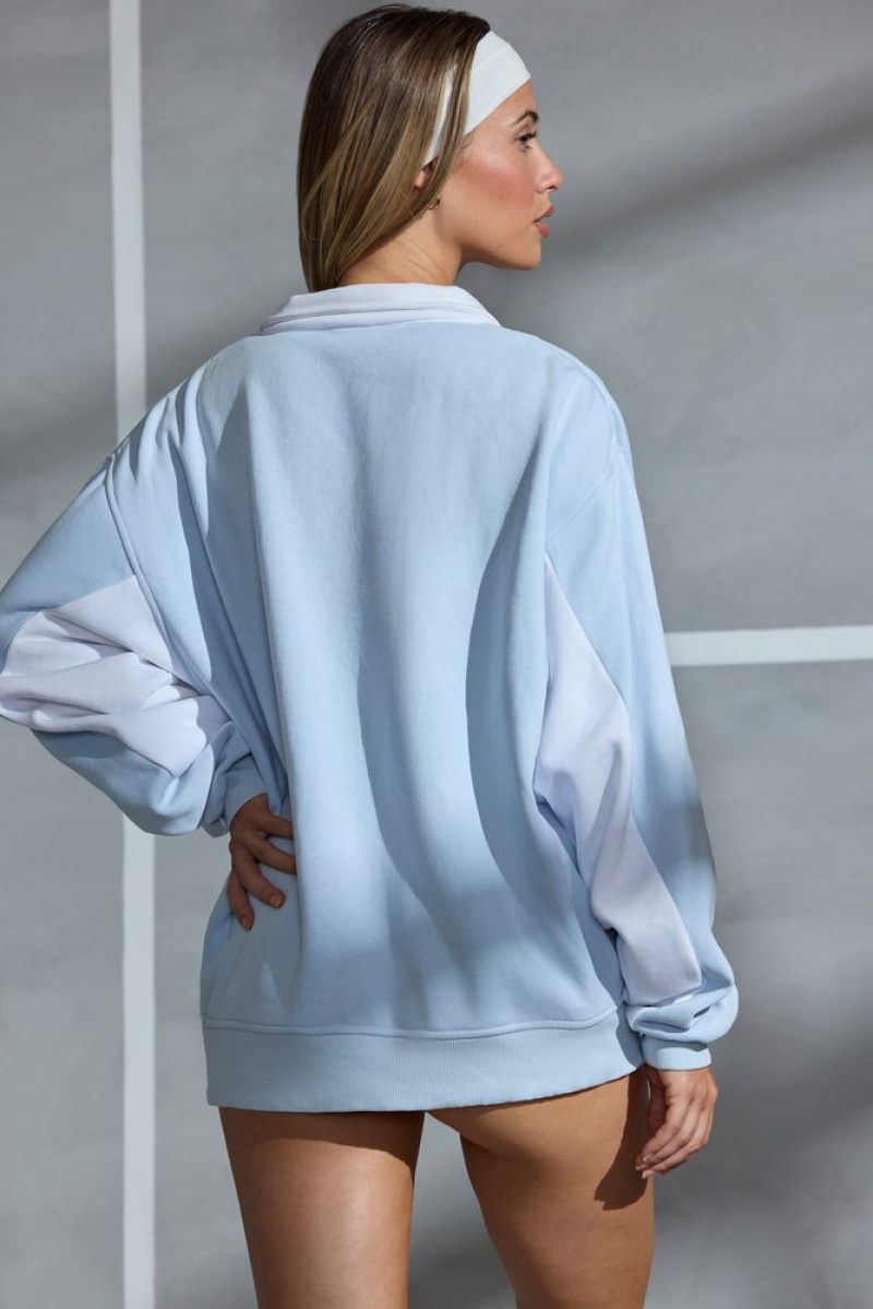 Powder Blue Oh Polly Athletic Oversized Half Zip Panel Sweatshirt | CSVR-65130