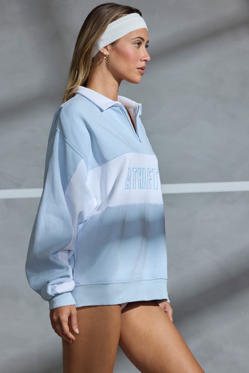 Powder Blue Oh Polly Athletic Oversized Half Zip Panel Sweatshirt | CSVR-65130