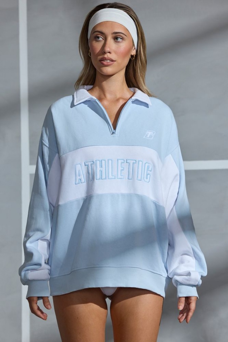 Powder Blue Oh Polly Athletic Oversized Half Zip Panel Sweatshirt | CSVR-65130