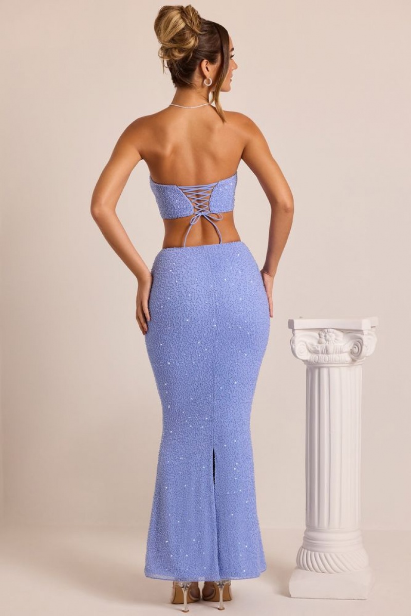 Powder Blue Oh Polly Loire Embellished Strapless Corset Top | OPYU-83491