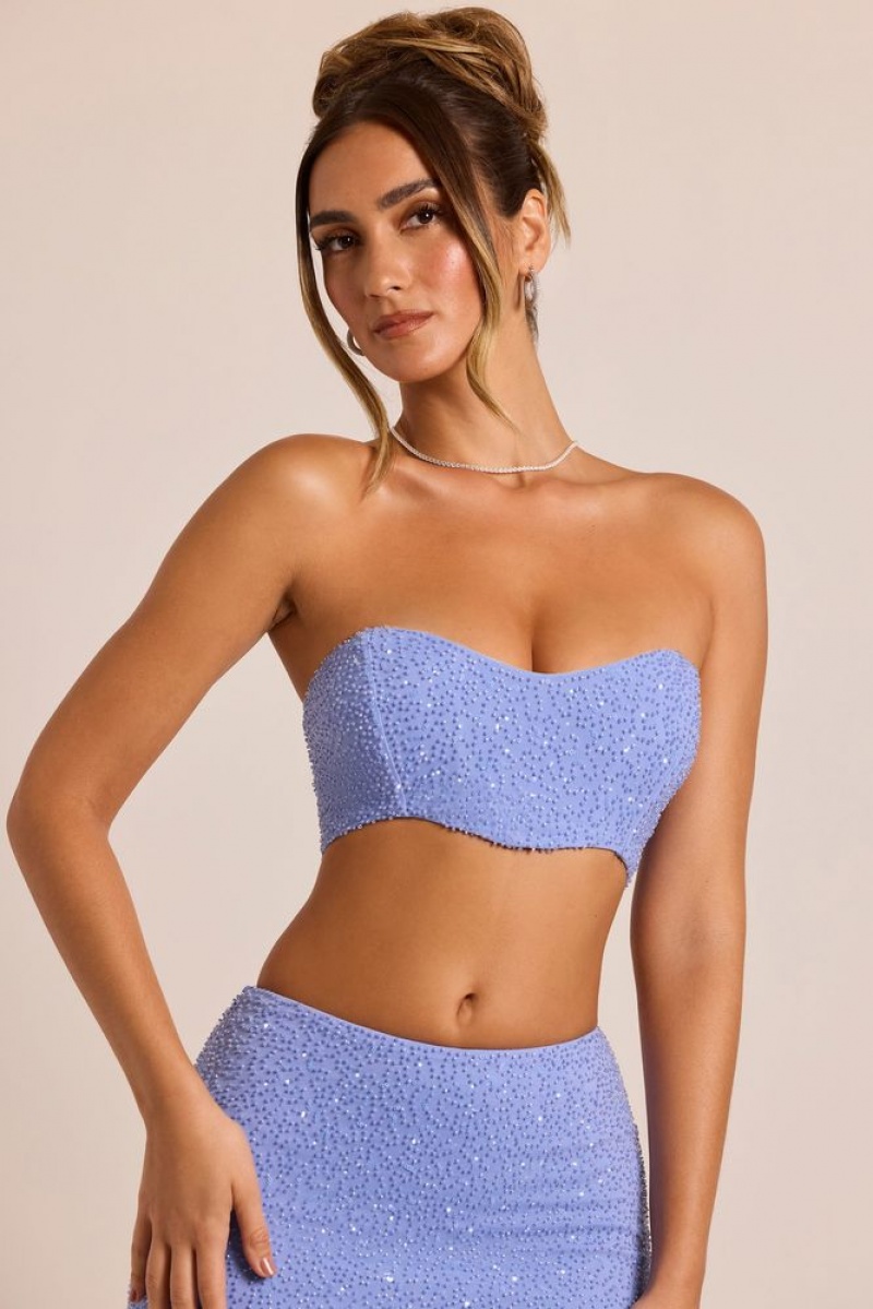 Powder Blue Oh Polly Loire Embellished Strapless Corset Top | OPYU-83491