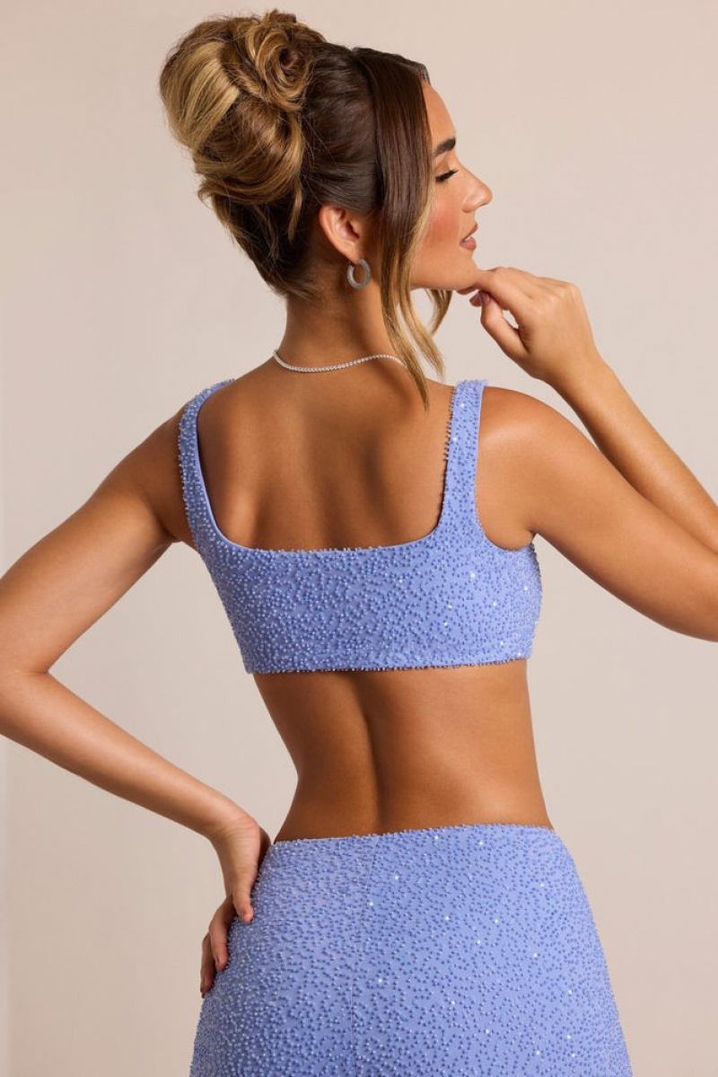 Powder Blue Oh Polly Lyon Embellished Square Neck Bralette | SWMD-91523