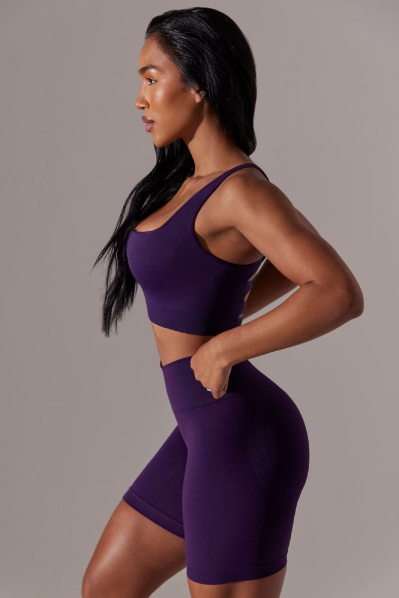 Purple Oh Polly Ardour Open Back Square Neck Sports Bra | OQSZ-79206