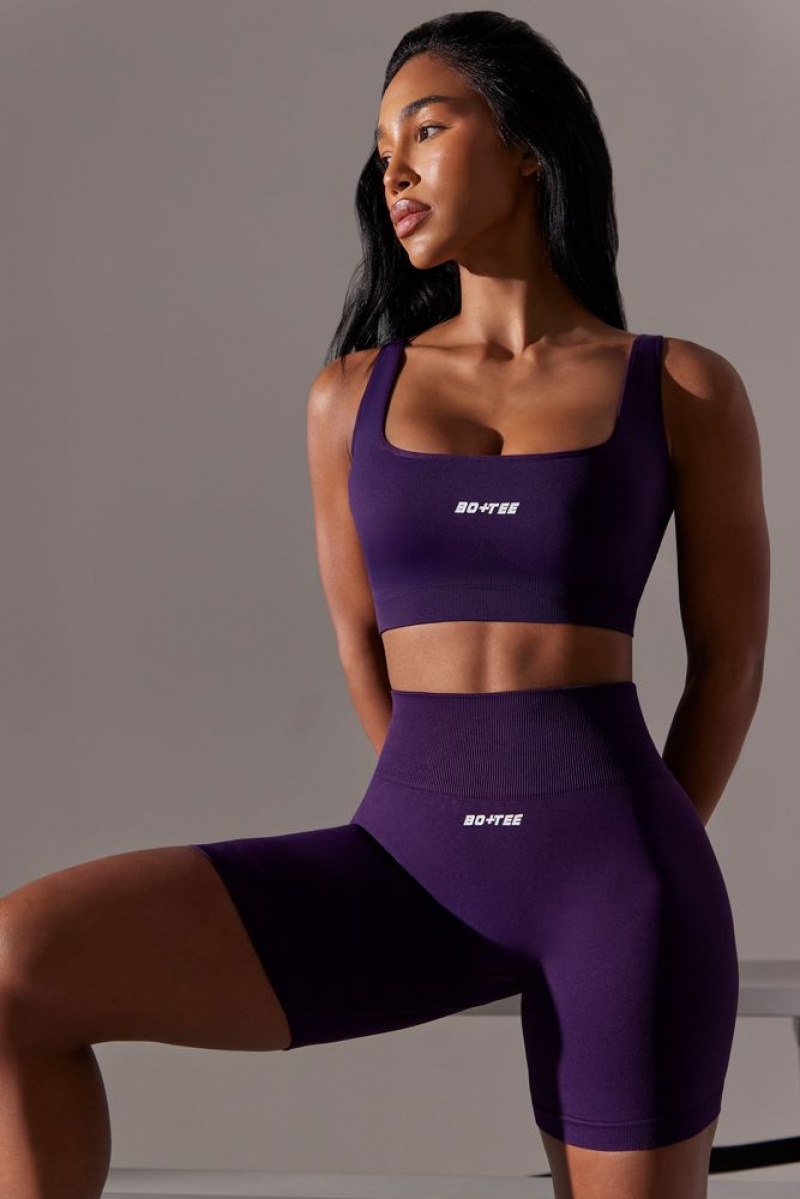 Purple Oh Polly Ardour Open Back Square Neck Sports Bra | OQSZ-79206