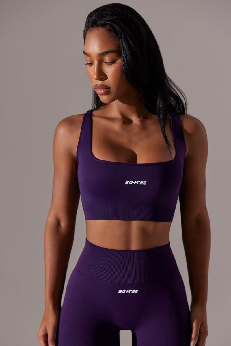 Purple Oh Polly Ardour Open Back Square Neck Sports Bra | OQSZ-79206