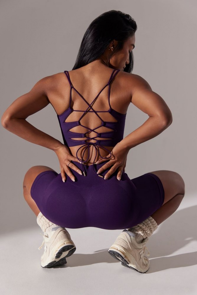 Purple Oh Polly Ardour Open Back Square Neck Sports Bra | OQSZ-79206