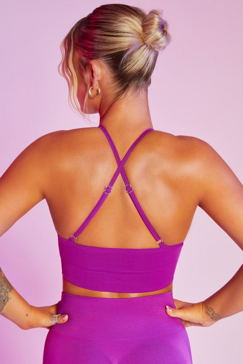 Purple Oh Polly Circuit Seamless High Strap Crop Top | ADBU-70825