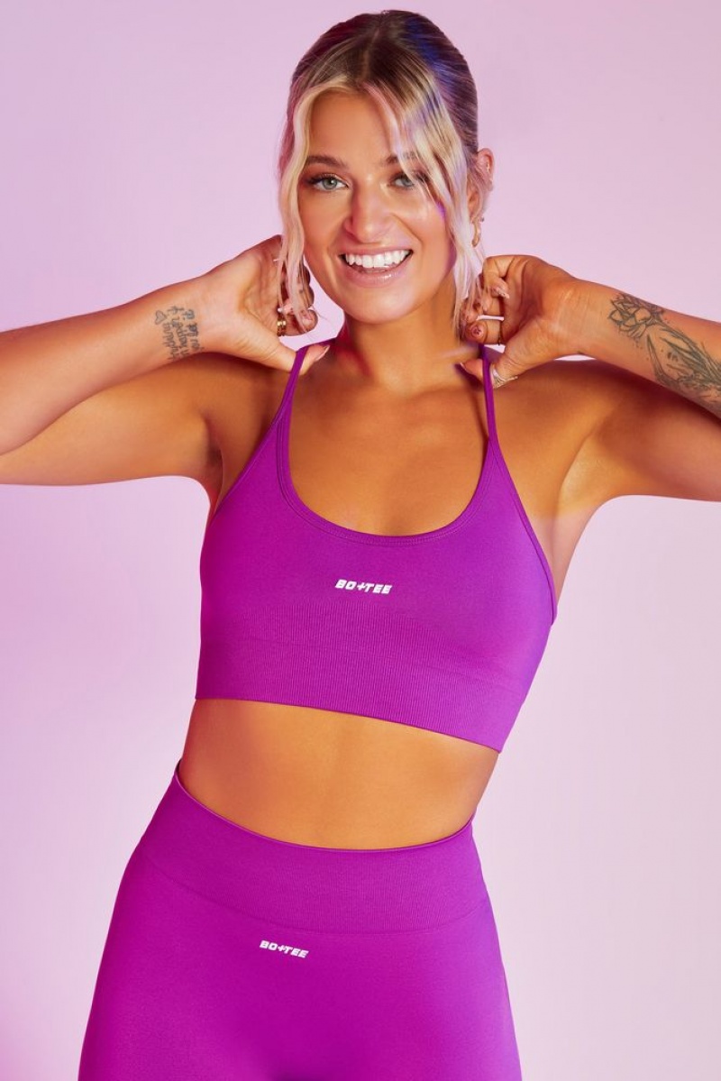 Purple Oh Polly Circuit Seamless High Strap Crop Top | ADBU-70825