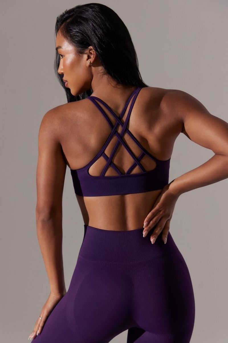 Purple Oh Polly Constant Scoop Neck Multi Strap Sports Bra | XASQ-94351