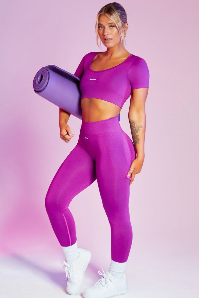 Purple Oh Polly Mindset Seamless Scoop Neck Crop Top | OGTZ-10564