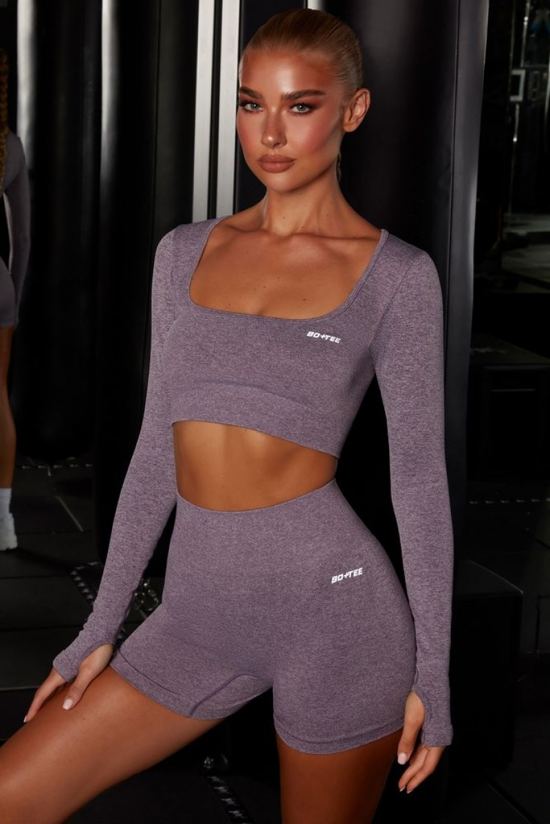 Purple Oh Polly Motion Seamless Long Sleeve Crop Top | OUMS-68049