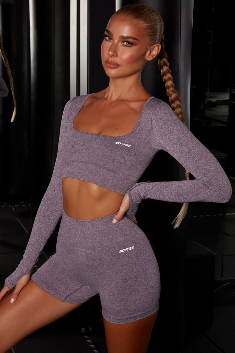 Purple Oh Polly Motion Seamless Long Sleeve Crop Top | OUMS-68049