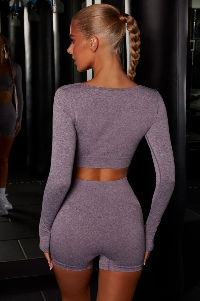 Purple Oh Polly Motion Seamless Long Sleeve Crop Top | OUMS-68049