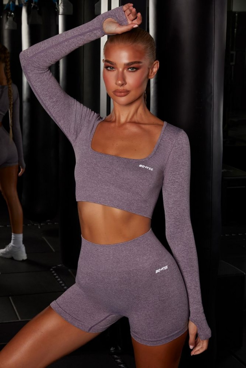 Purple Oh Polly Motion Seamless Long Sleeve Crop Top | OUMS-68049