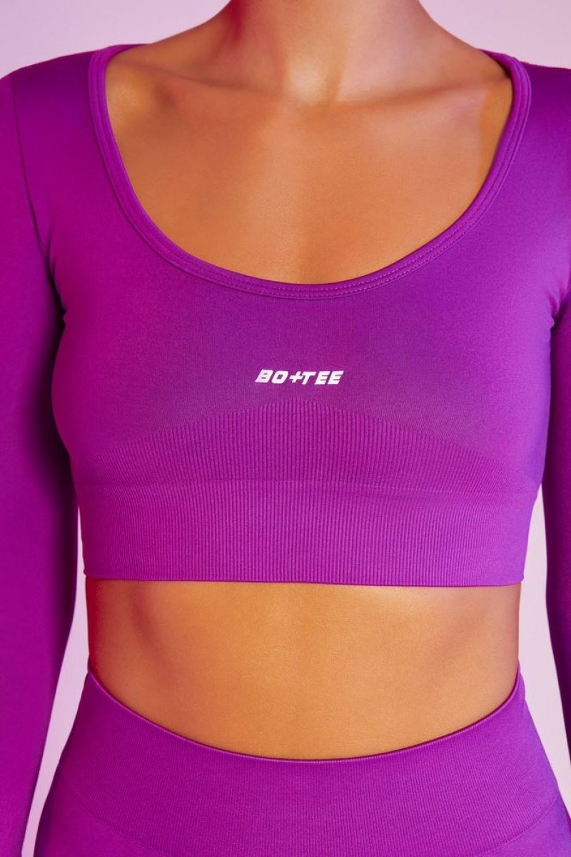 Purple Oh Polly Reignited Seamless Long Sleeve Scoop Neck Crop Top | PGSE-37592