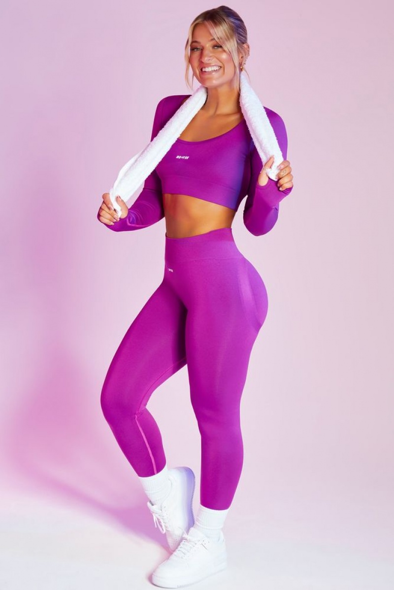 Purple Oh Polly Reignited Seamless Long Sleeve Scoop Neck Crop Top | PGSE-37592