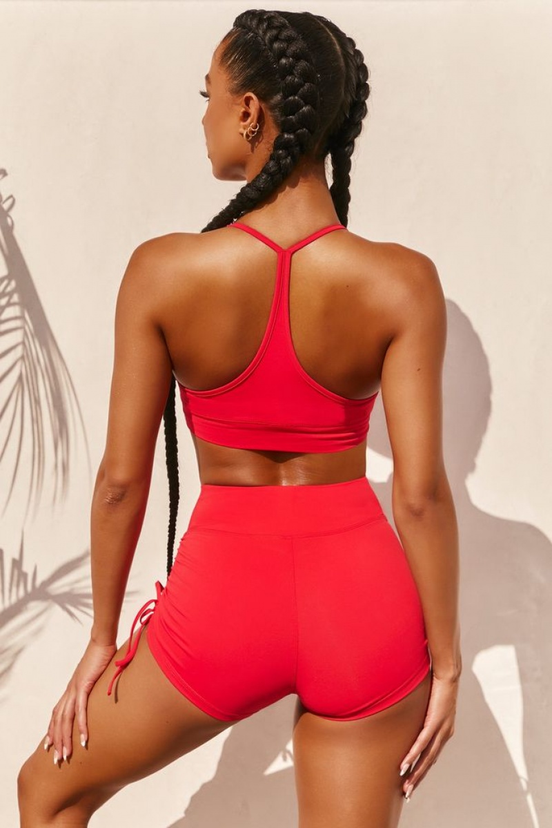 Red Oh Polly Focus Slinky Ruched Sports Bra | TEJY-23159