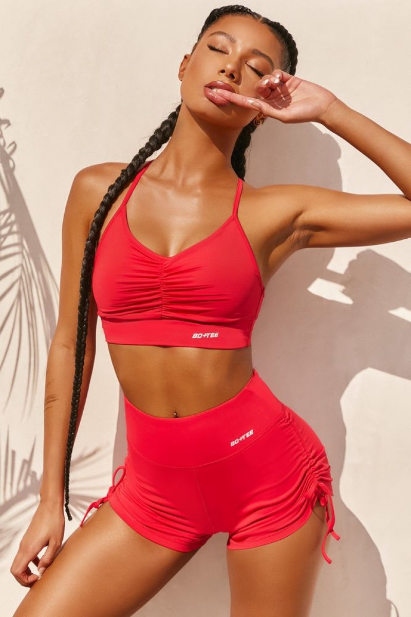 Red Oh Polly Focus Slinky Ruched Sports Bra | TEJY-23159